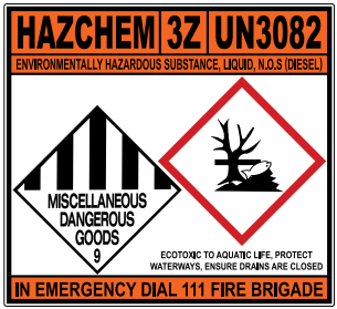 PVC Safety Sign DIESEL HAZCHEM 680 x 620mm