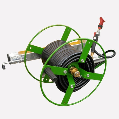 Hose Reel, suits Hustler Applic8r, c/w 90deg swivel and 50M hose.