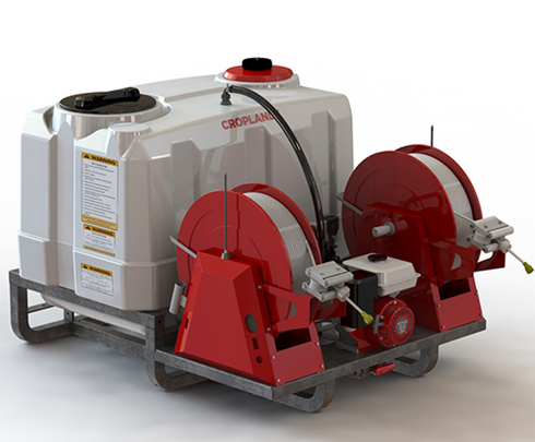 Croplands TrayPak, 600L, Deckmount Sprayer, AR 46.3L/min pump, Twin 100M Retraspray hose reel and Turbo400 spray gun.