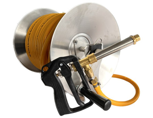 Bertolini 50 Metre Stainless Hose Reel, comes with 50 metres of spray hose.